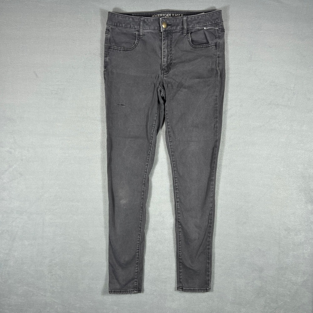 American Eagle Womens Jeans 12 Long Gray Super Super Stretch Skinny Denim Pants
